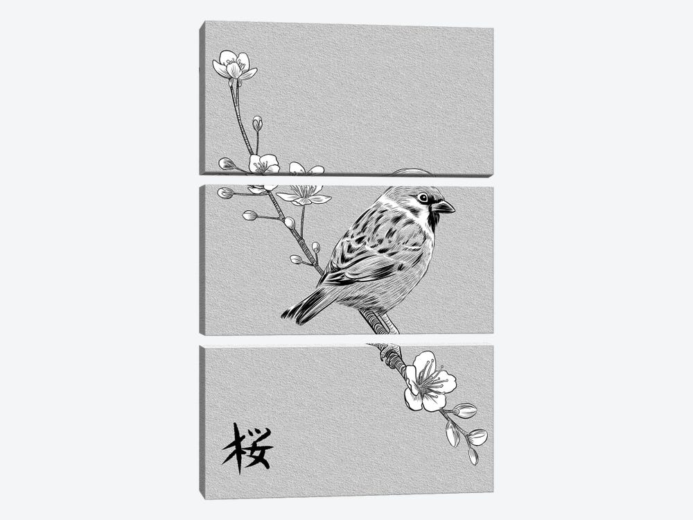 Kanji Sparrow by Alberto Perez 3-piece Canvas Wall Art