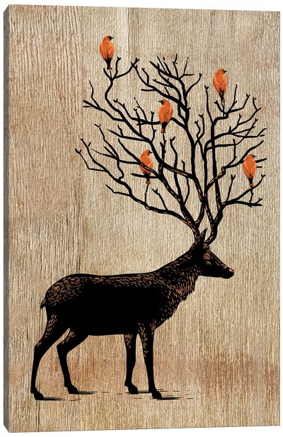 Tree Birds Deer Canvas Art Print - Alberto Perez