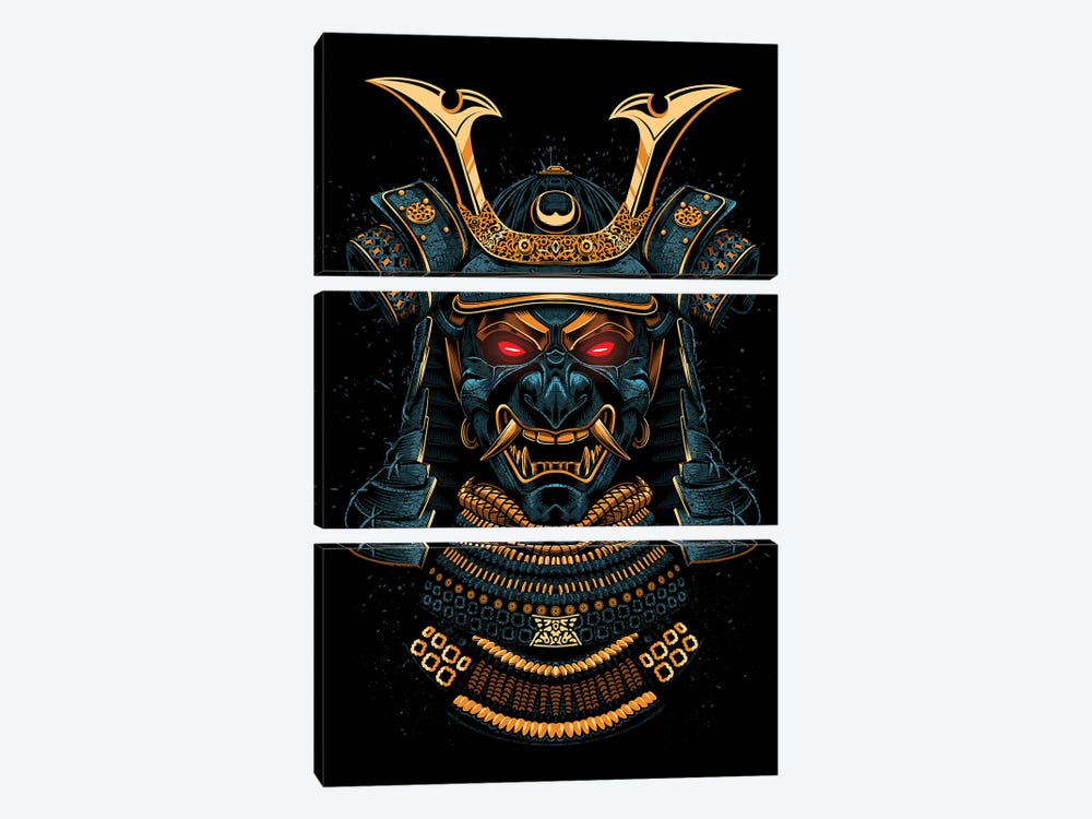 Golden Samurai Mask by Alberto Perez 3-piece Canvas Art Print