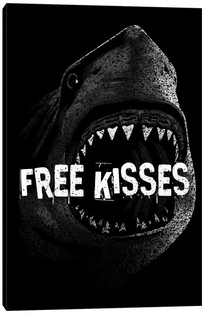 Free Kisses Shark Canvas Art Print - Thriller Movie Art