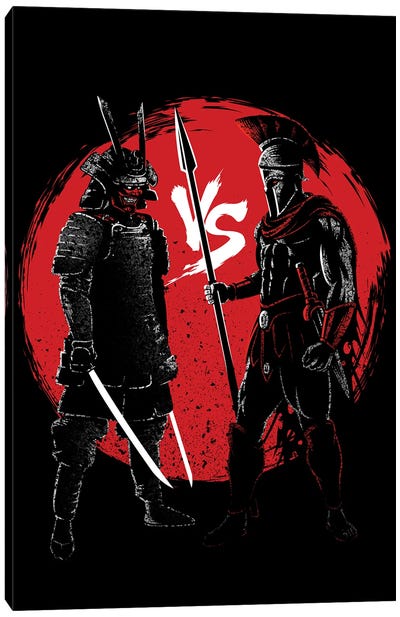 Samurai Vs Spartan Canvas Art Print - Cartoon & Animated TV Show Art