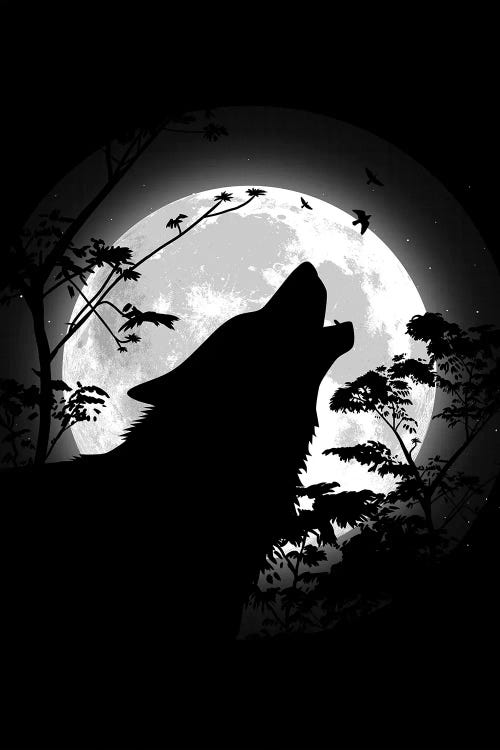 Howling Wolf Under The Moon by Alberto Perez wall art