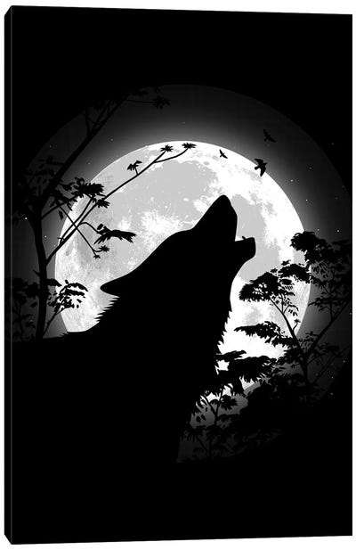 Howling Wolf Under The Moon Canvas Art Print - Alberto Perez