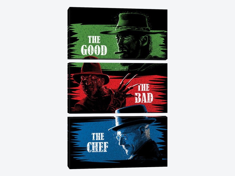 The Good The Bad The Chef by Alberto Perez 3-piece Canvas Print