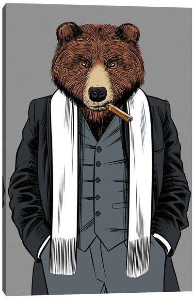 Gangster Grizzly Canvas Art Print - Grizzly Bear Art