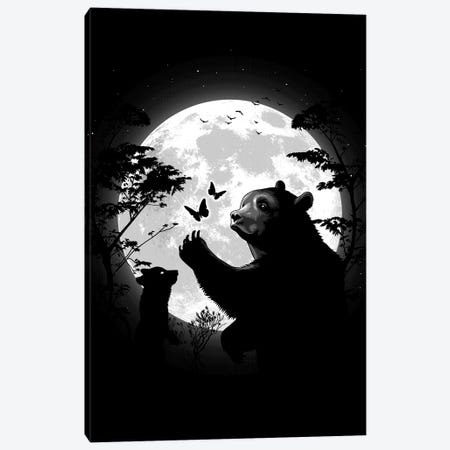 Mother Bear Playing With Butterflies With Her Cub Under The Moon Canvas Print #APZ450} by Alberto Perez Canvas Wall Art