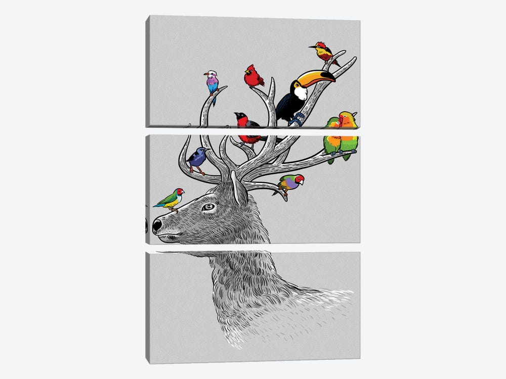 Deer Tropical Birds by Alberto Perez 3-piece Canvas Artwork