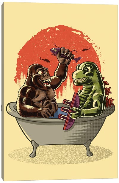 Monster Bath Canvas Art Print - Godzilla