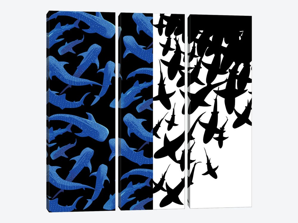 Double Image Of Sharks by Alberto Perez 3-piece Canvas Print