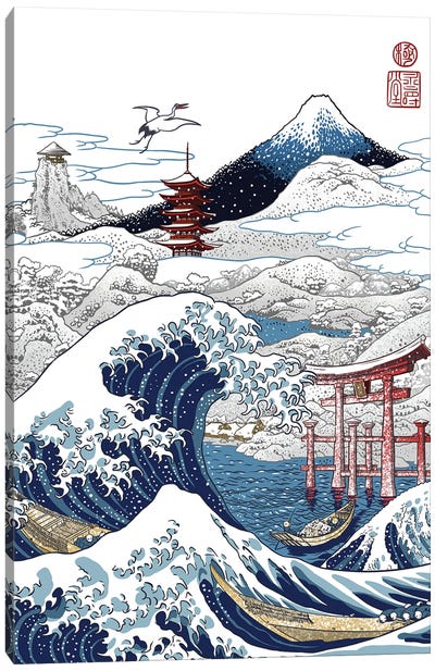 Snowy Winter In Japan Canvas Art Print - The Great Wave Reimagined