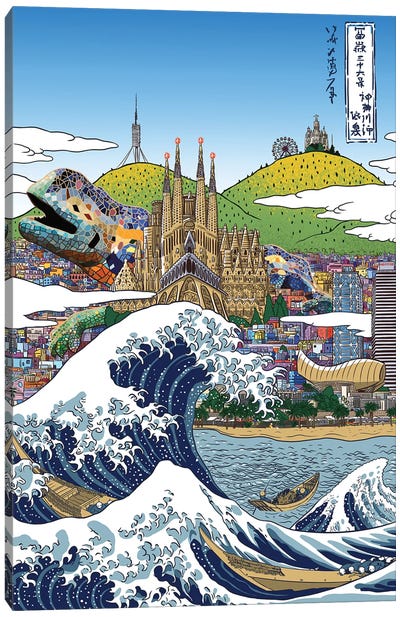 The Great Wave Of Barcelona Canvas Art Print - The Great Wave Reimagined