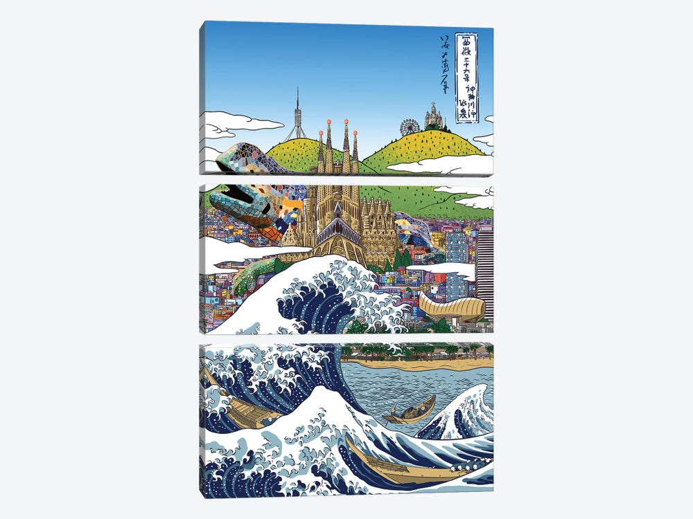 The Great Wave Of Barcelona by Alberto Perez 3-piece Canvas Art Print