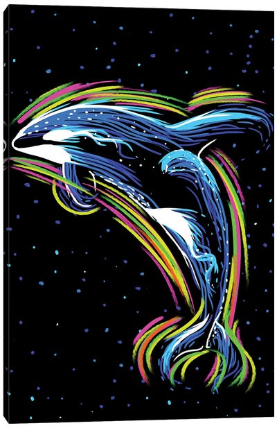 Orca Lineas De Neon Canvas Art Print - Orca Whale Art