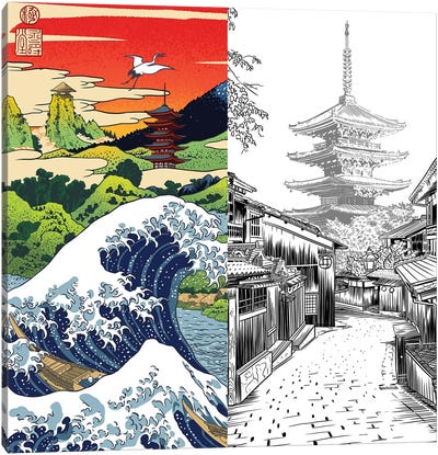 Japanese Double Image Canvas Art Print - Pagodas