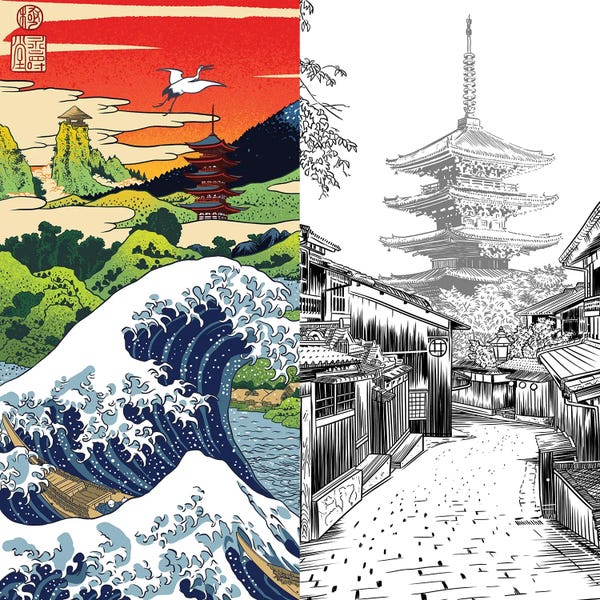 Pagodas: Japanese Double Image by Alberto Perez