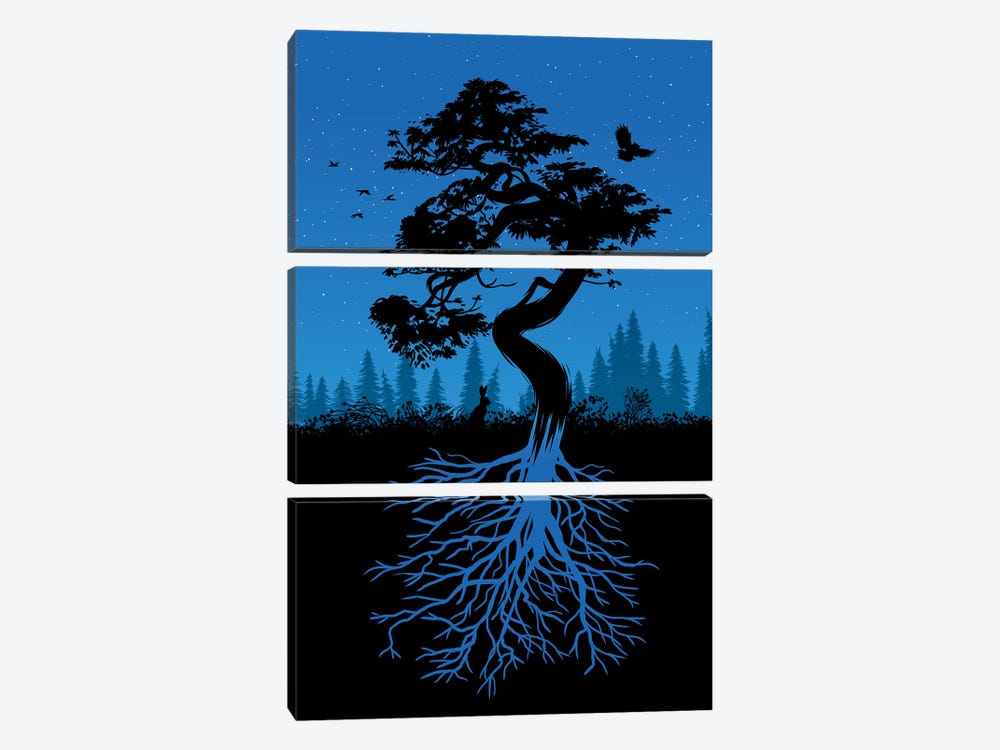 Nature Tree With Roots Night by Alberto Perez 3-piece Canvas Artwork