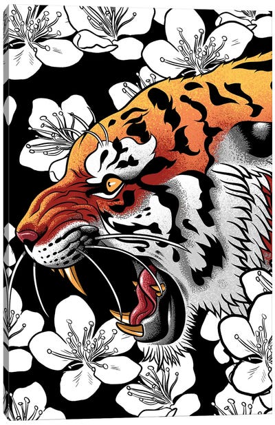 Tiger Tattoo Cherry Tree Canvas Art Print - Tiger Art