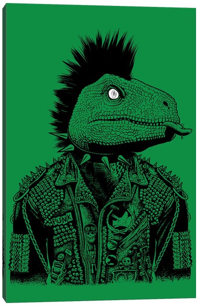 Biker Punk Velociraptor Canvas Art Print - Alberto Perez