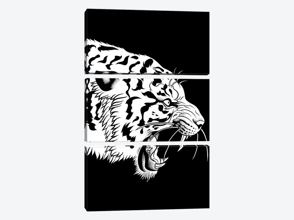 Angry Tiger With India Ink by Alberto Perez 3-piece Canvas Art Print