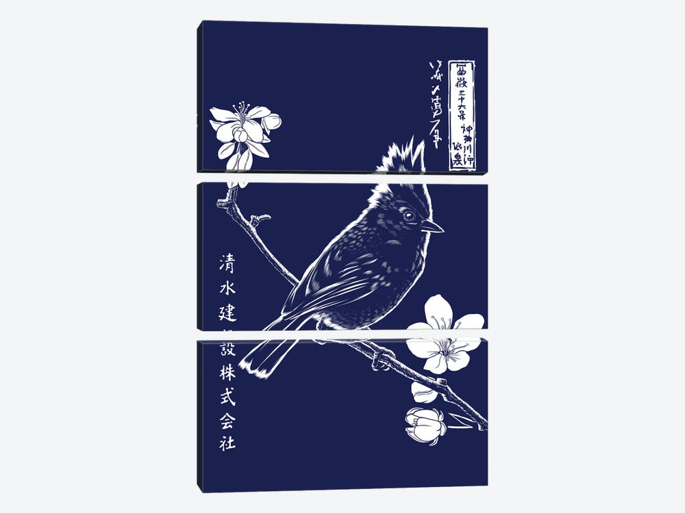Sparrow On A Branch In The Japanese Night by Alberto Perez 3-piece Canvas Print