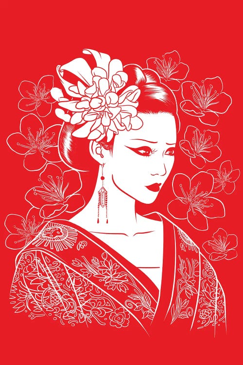 Japanese Geisha Flower by Alberto Perez wall art