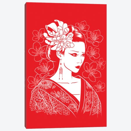 Japanese Geisha Flower Canvas Print #APZ574} by Alberto Perez Canvas Art