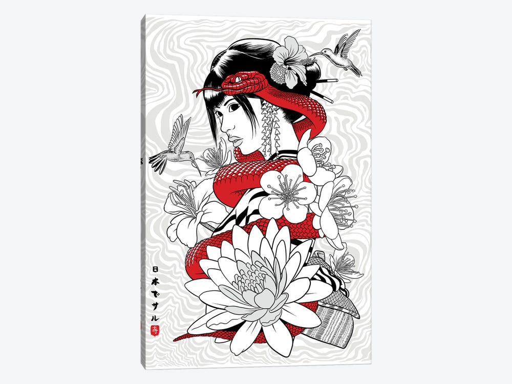 Snake And Colibri With Geisha 1-piece Art Print