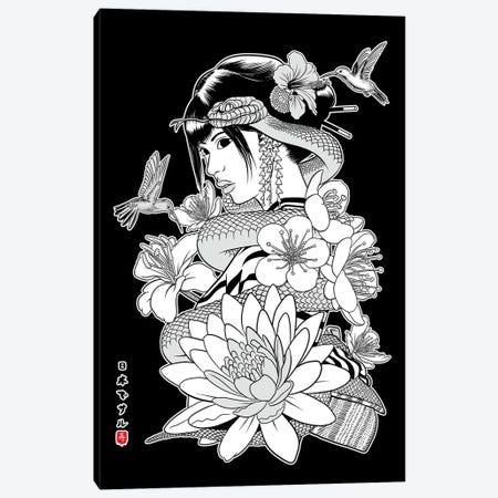 Snake And Flowers With Geisha Canvas Print #APZ580} by Alberto Perez Canvas Wall Art