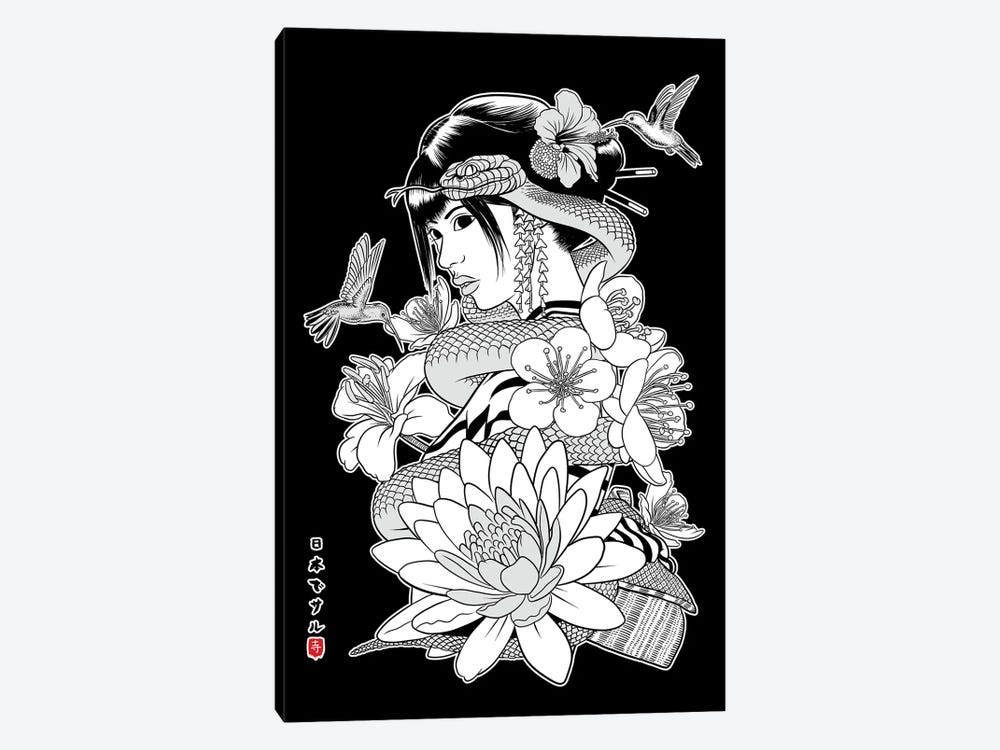 Snake And Flowers With Geisha by Alberto Perez 1-piece Canvas Print