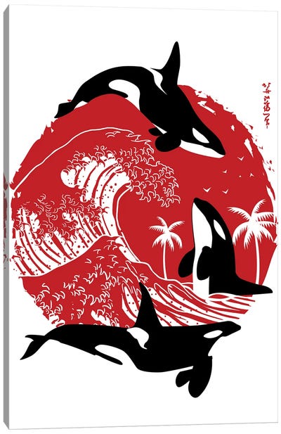 Orcas In The Great Wave Canvas Art Print - The Great Wave Reimagined