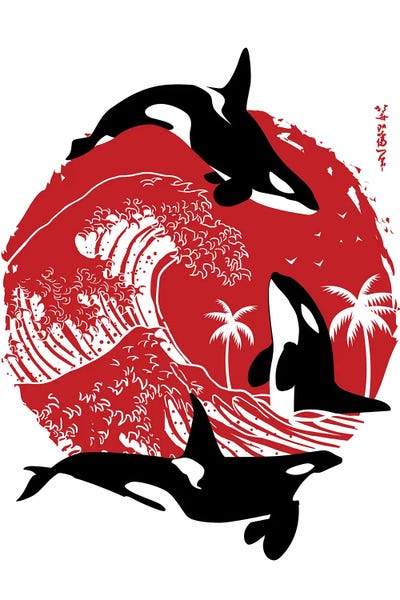 Alberto Perez: Orcas In The Great Wave by Alberto Perez