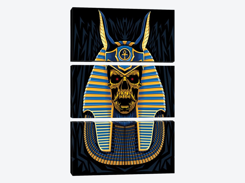 Golden Skull Egyptian Pharaoh by Alberto Perez 3-piece Canvas Wall Art