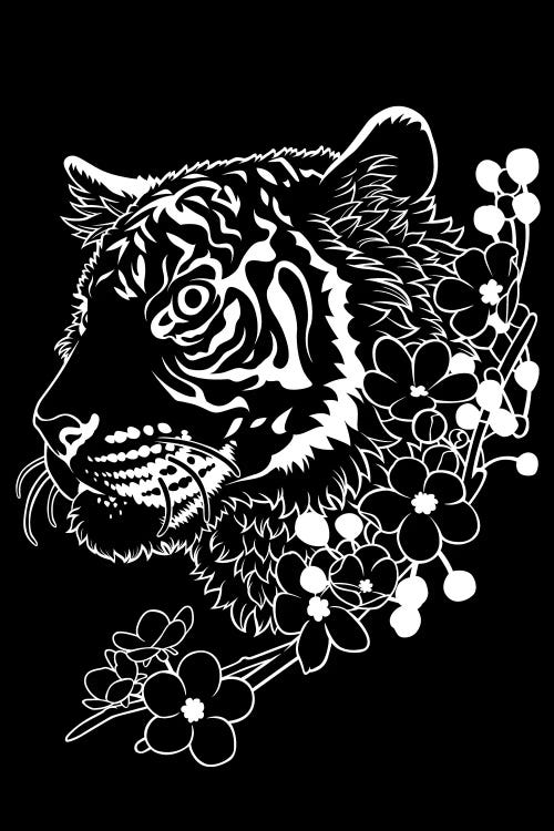 Tiger In Minimalist White Line by Alberto Perez wall art
