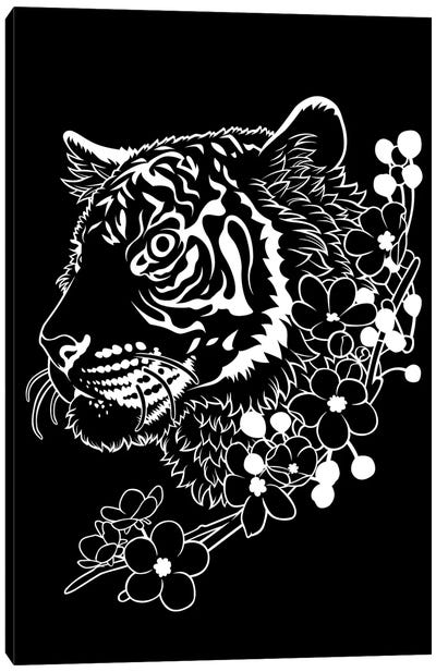 Tiger In Minimalist White Line Canvas Art Print - Tattoo Parlor