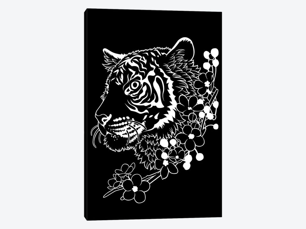 Tiger In Minimalist White Line by Alberto Perez 1-piece Canvas Art