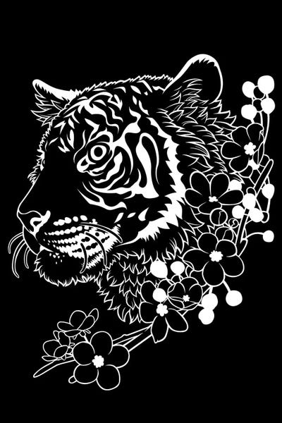 Alberto Perez: Tiger In Minimalist White Line by Alberto Perez