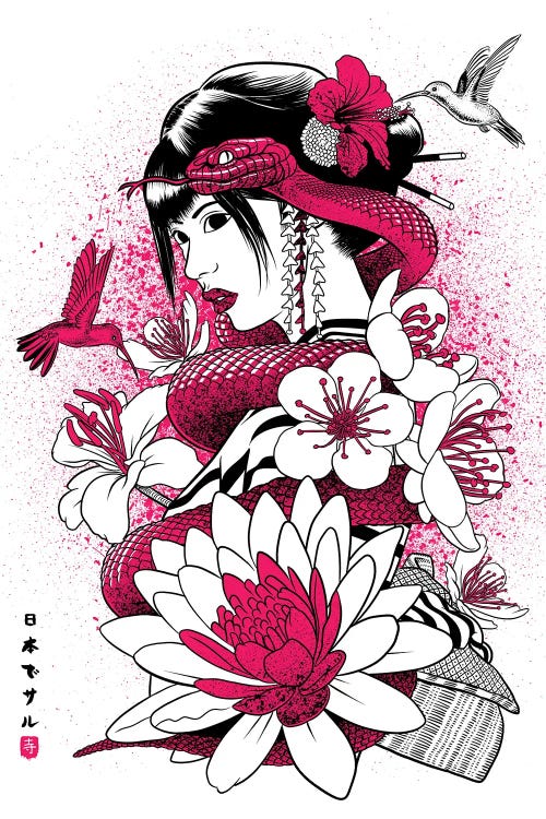 Geisha With Pink Snake