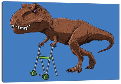 Old T-Rex With Walker Canvas Art Print - Tyrannosaurus Rex Art