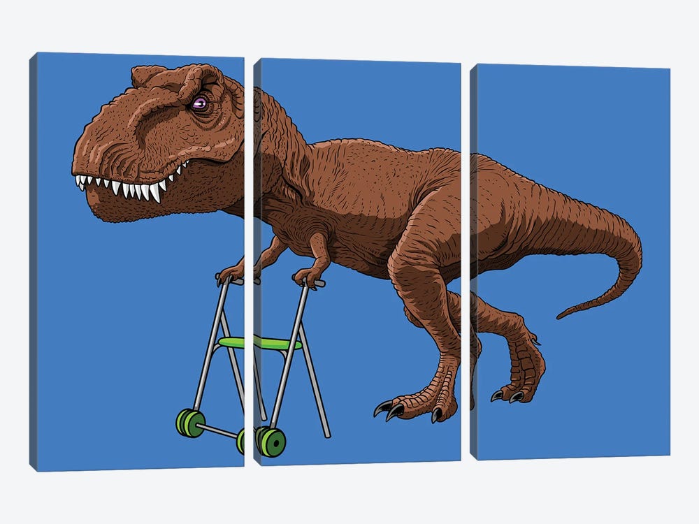 Old T-Rex With Walker by Alberto Perez 3-piece Art Print