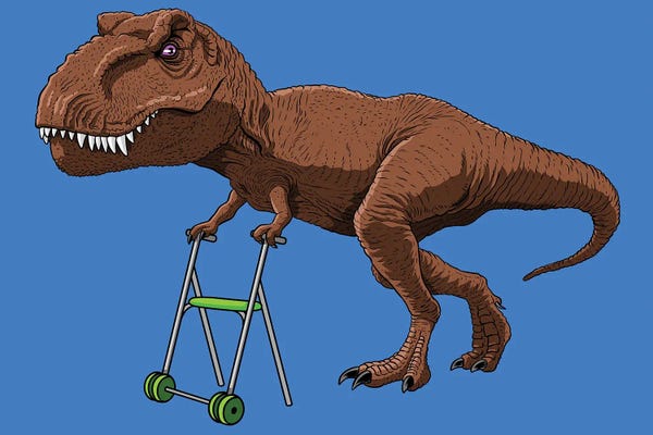Prehistoric Animals: Old T-Rex With Walker by Alberto Perez