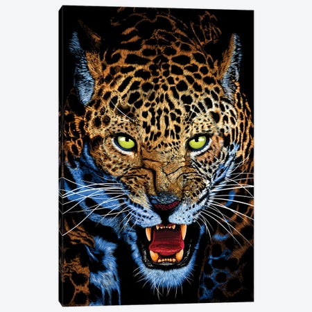 Aggressive Leopard Face Canvas Print #APZ610} by Alberto Perez Canvas Artwork