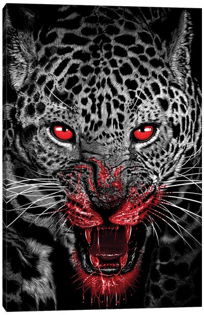 Predatory Leopard Full Of Blood Canvas Art Print - Leopard Art