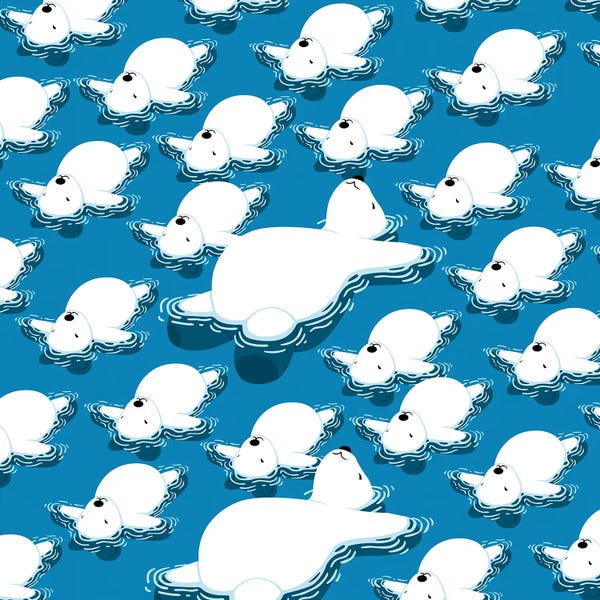 Alberto Perez: Polar Bear Family Floating by Alberto Perez