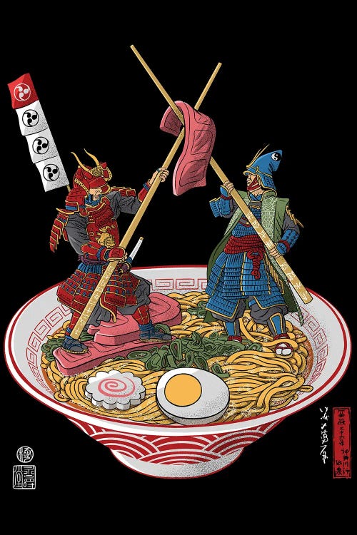 Samurai Duel Over Ramen by Alberto Perez wall art