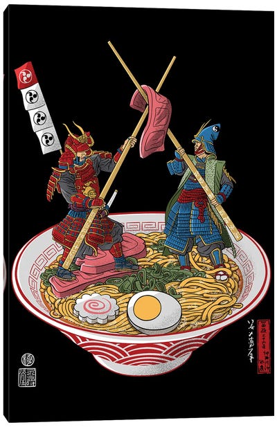 Samurai Duel Over Ramen Canvas Art Print - Asian Cuisine Art