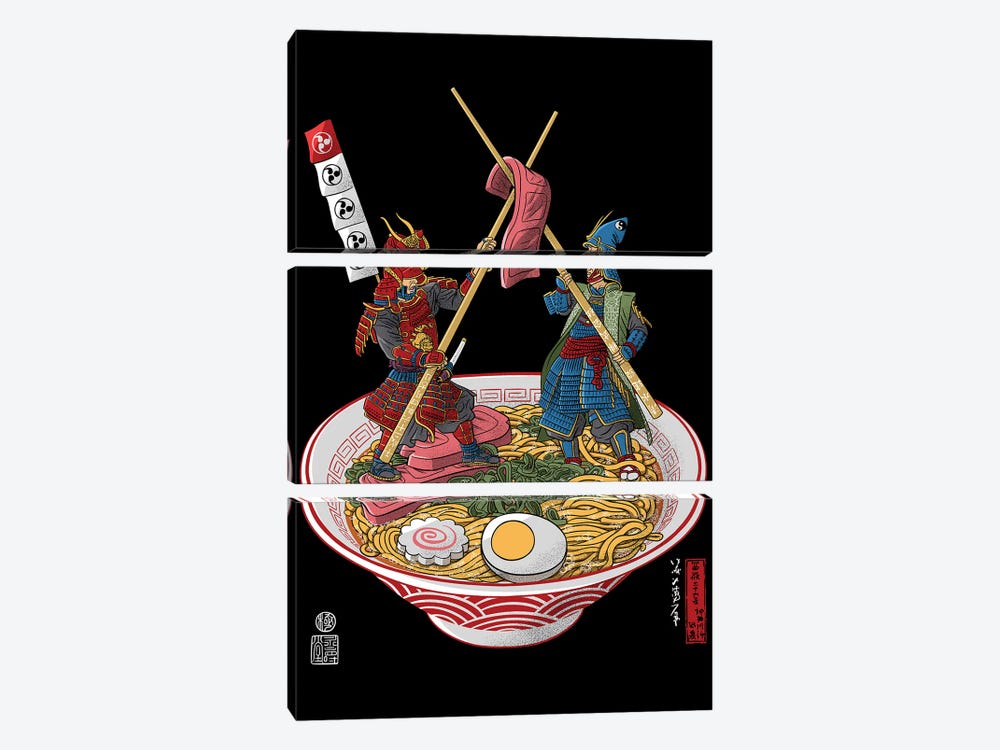 Samurai Duel Over Ramen by Alberto Perez 3-piece Art Print