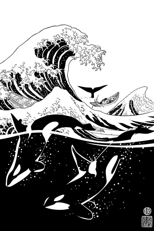 Japanese Wave With Killer Whales
