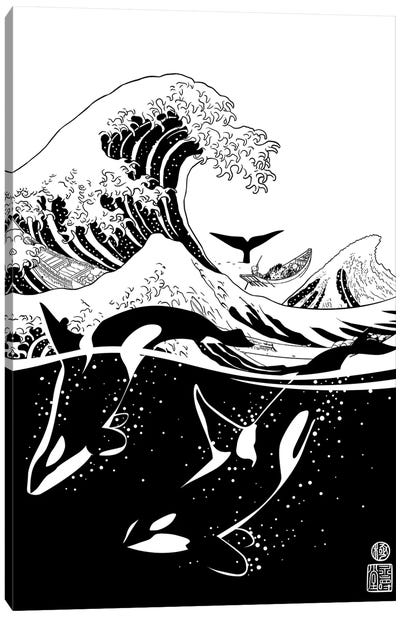 Japanese Wave With Killer Whales Canvas Art Print - Orca Whale Art