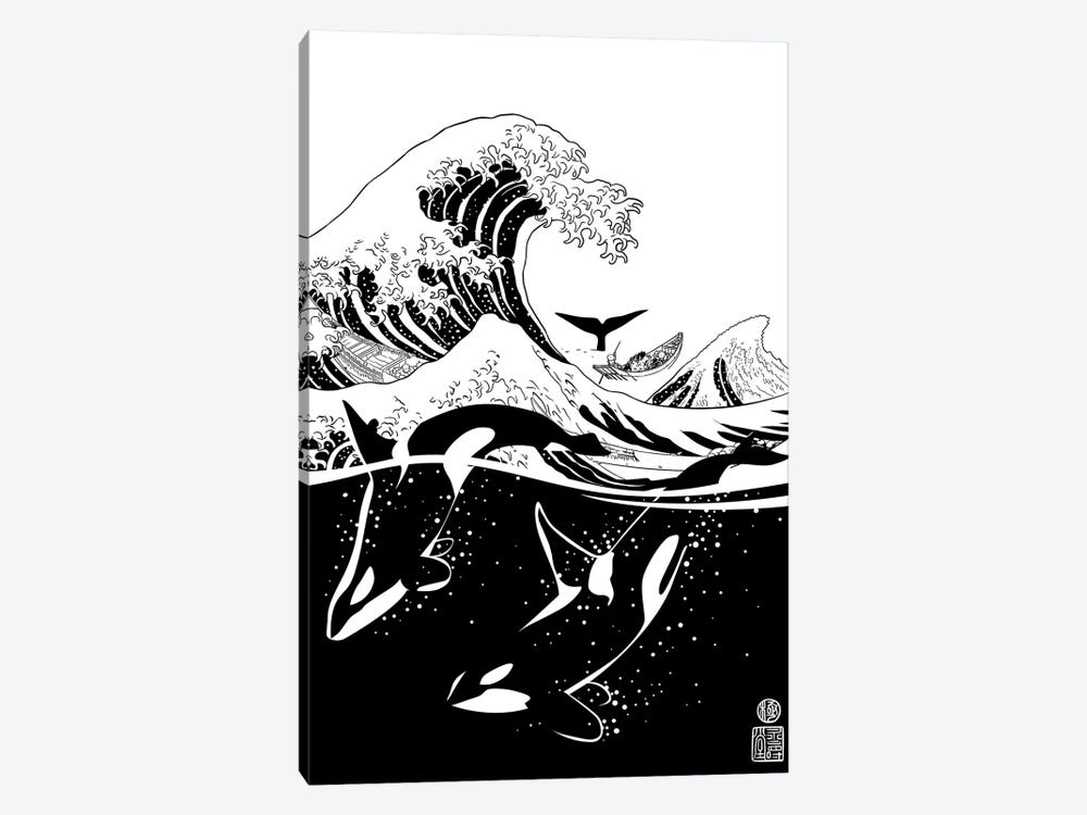 Japanese Wave With Killer Whales 1-piece Canvas Art