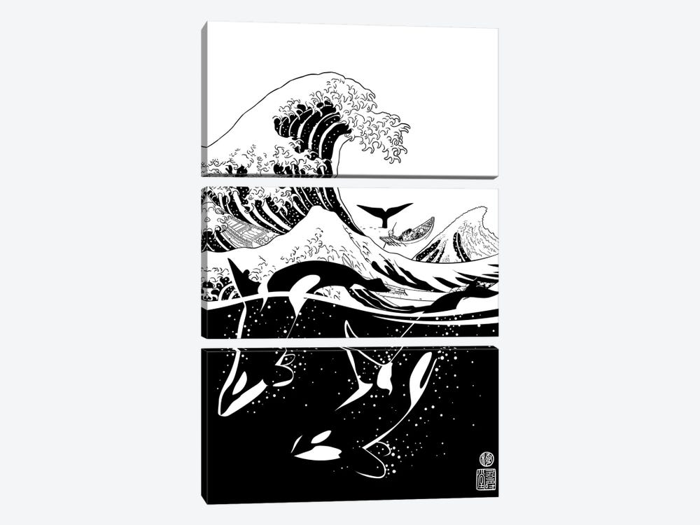 Japanese Wave With Killer Whales by Alberto Perez 3-piece Canvas Art